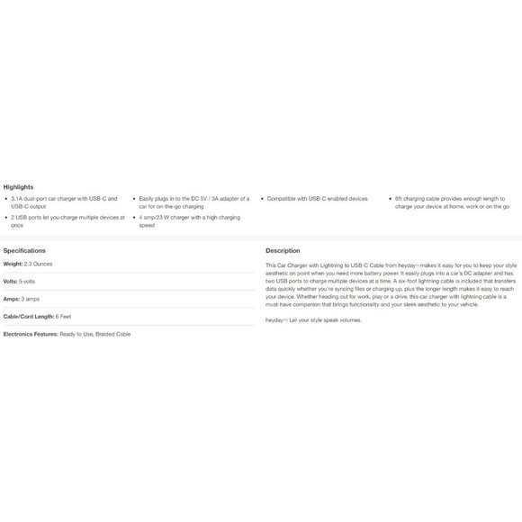 heyday Cell Phones & Accessories Heyday Black Car Phone Charging